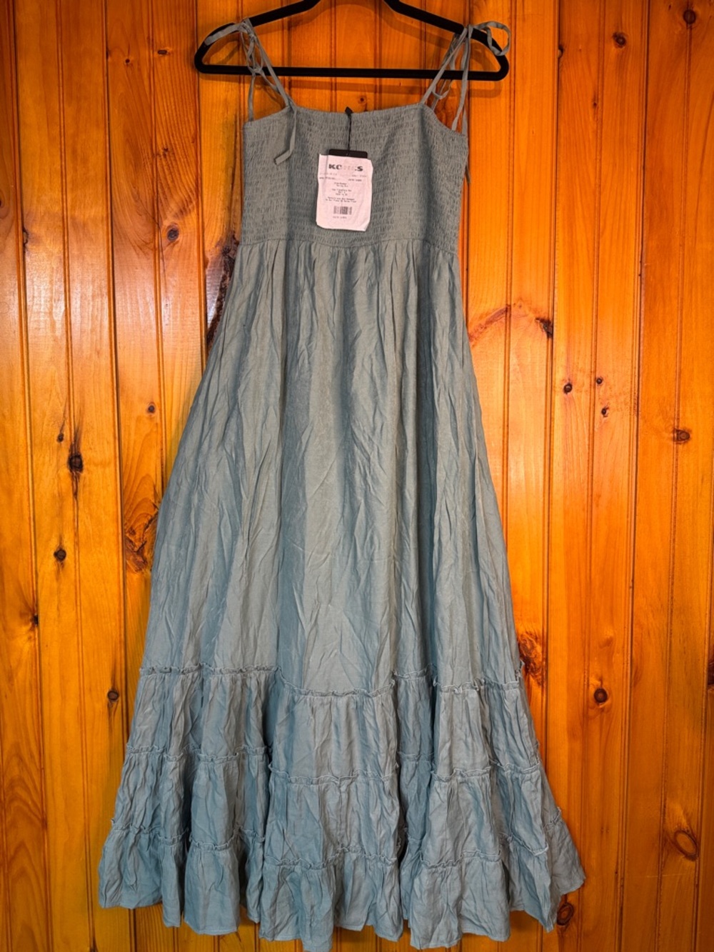 Kohl's Light Blue Green Smocked Maxi Dress with Tiered Ruffle Hem